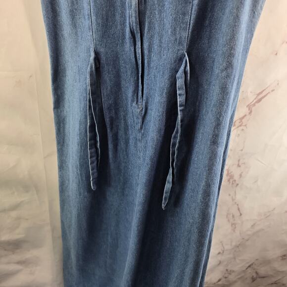 Vintage Denim Dress Womens Medium 90s Maxi Midi Chambray Jean Tank Modest Neiman - Picture 6 of 9